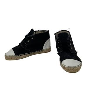 Le Crabe Rouge black canvas white leather hi top espadrilles shoes size 36 -6